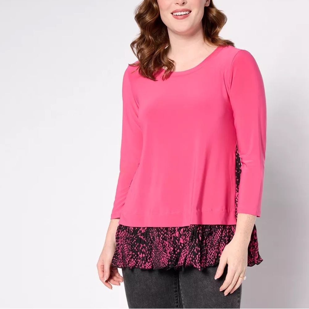 Attitudes by Renee Pink and Black Long Sleeve Top